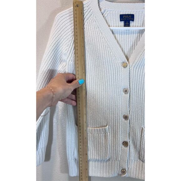 Vintage Polo Ralph Lauren Cream Cotton Cable Knit Button Up Cardigan Girls 8/10 - Picture 7 of 10